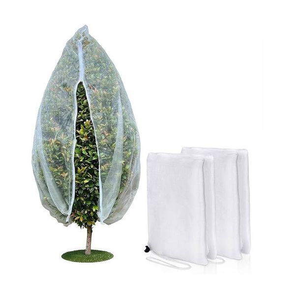Breathable PE Plant Protection Net – White Drawstring & Locking Clip Covers For Garden Vegetables, Fruit Trees (0.8x0.8m To 1x1.2m)_voghion.com