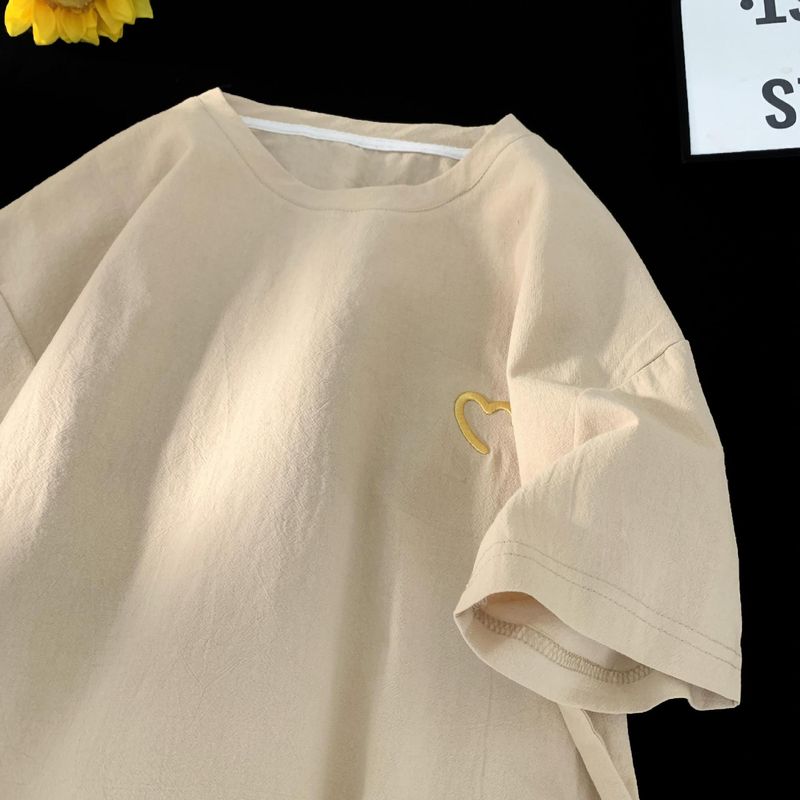 Maglietta estiva a maniche corte in lino per uomo e donna, ampia e sottile, traspirante, girocollo, in cotone e lino, per uomo._voghion.com