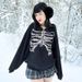 Personalized Dark Style Breastbone Print Hooded Cardigan Sweatshirt With American Niche Design, Loose Casual Jacket_voghion.com