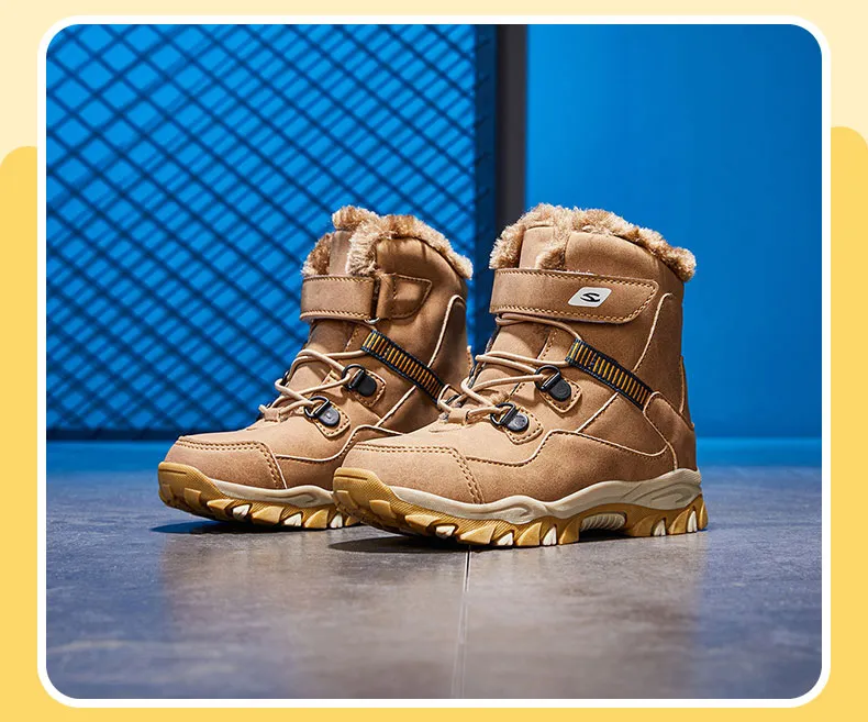 Zima Śnieg Ciepłe Futro Chłopcy Sneaker Guma Wędrówki Buty Modne Dziecięce Buty Wodoodporne Skórzane Buty Dziecięce_voghion.com