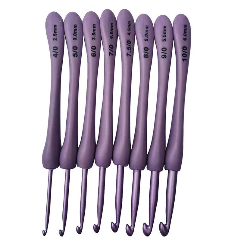 Knitting Tool Sweater Needle New ABS Purple Plastic Handle Aluminum Oxide Crochet Needle Set of 8 Pack Bags_voghion.com