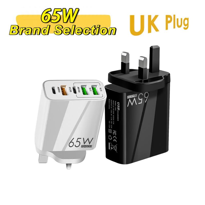 Multi-Port 65W Charger USB Fast Charging PD20 Compatible With IOS Android Xiaomi Type-C UK Triangle Plug_voghion.com