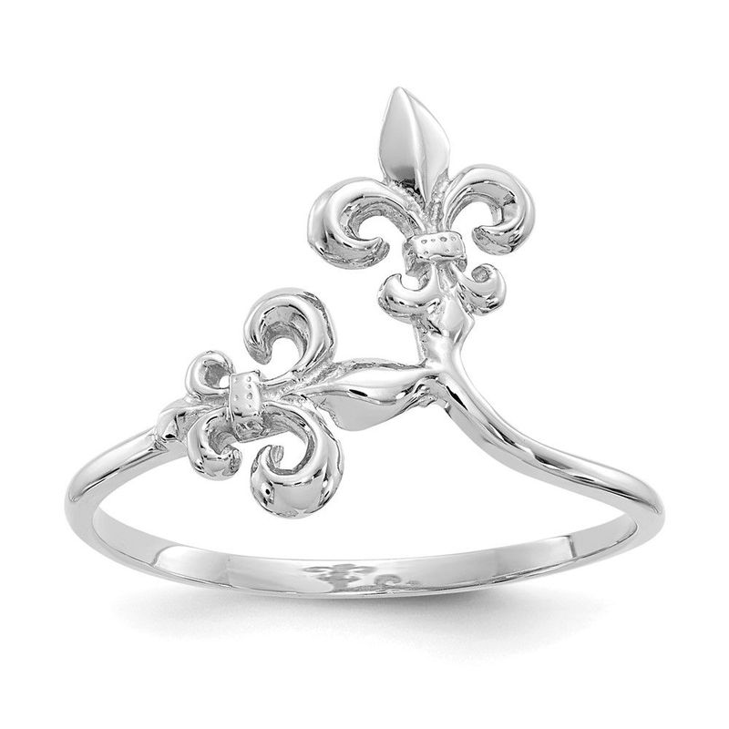 14k White Gold Polished Fleur De Lis Ring_voghion.com