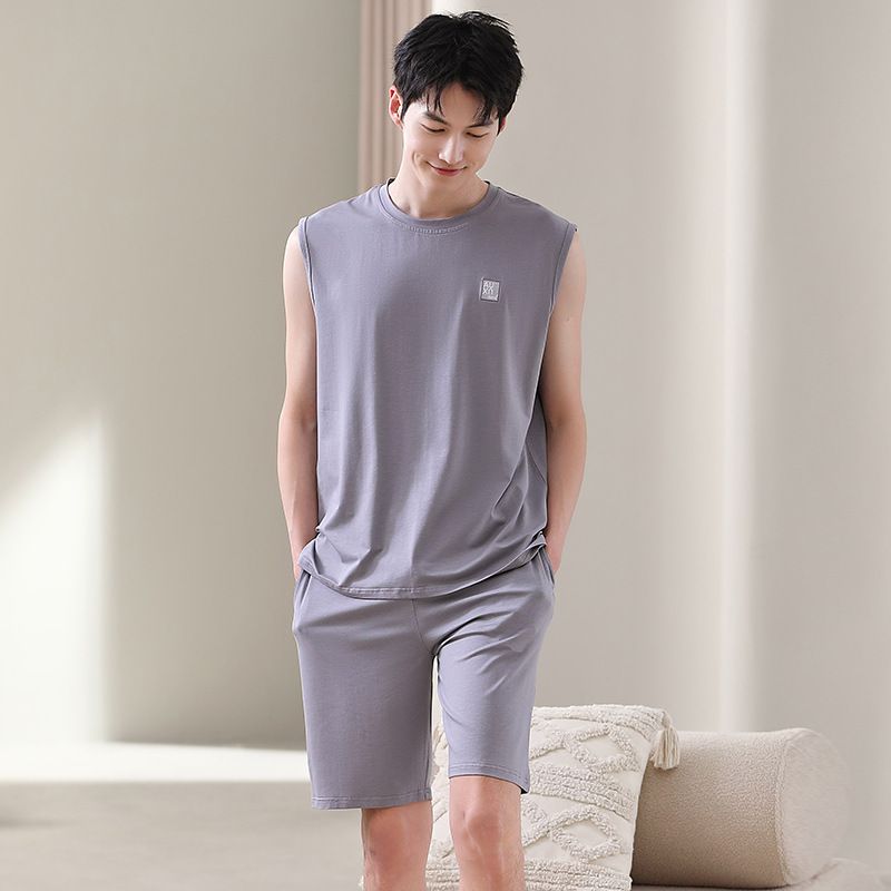 Modal Cotton Sleeveless Vest Set For Men, Summer Thin Home Wear, Loose Fitting Two-piece Set For Outerwear-XL_voghion.com
