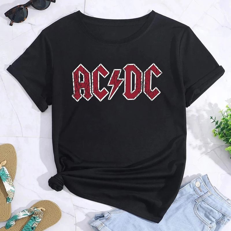 Summer Women Cotton T-Shirt Rock Band Graphic Clothing Men Fashion Letter ACDC Printing Tops Tees Female Casual_voghion.com