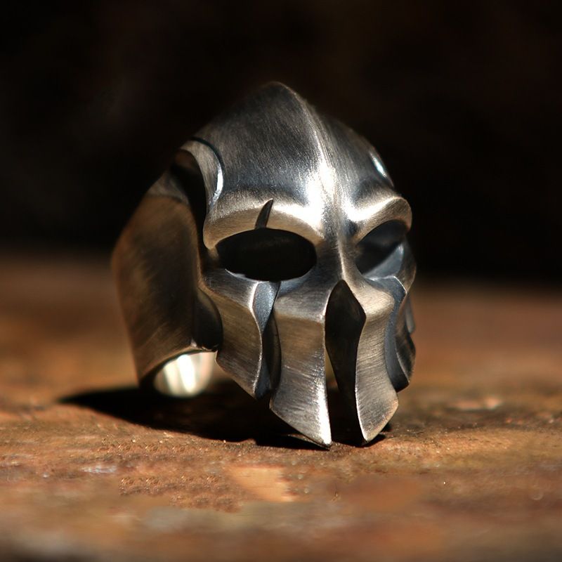 Anello da uomo in acciaio inossidabile con teschio da gladiatore, stile motociclista, con elmo spartano, taglia 7-15, punk, retrò, vintage, regalo per la festa del papà._voghion.com