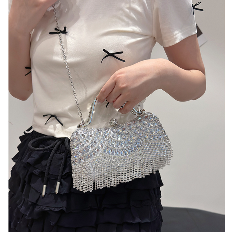Bolso de mano para mujer, bolso de noche, conjunto de diamantes de imitación, flecos de diamantes, cadena de mano, caja para mujer_voghion.com