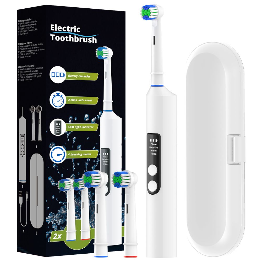 Smart Electric Toothbrush With 2 Brush Heads - 4 Modes And 2 Min Timer Rechargeable Powered Electric Toothbrushes, Compatible With Oral B Brush Head_voghion.com