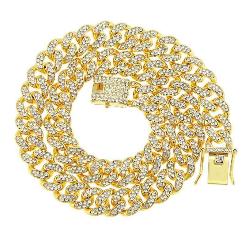 Hip Hop Miami Cuban Herren Diamantbesetzte große Goldkette_voghion.com