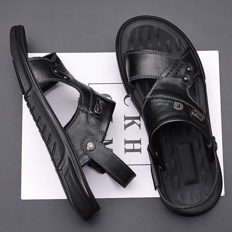 Top Layer Cowhide Men's Casual Beach Shoes Summer New Comfortable Dual-use Sandals Genuine Leather Versatile Outdoor_voghion.com