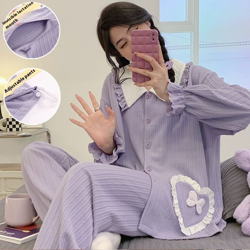 2024 Spring and Autumn Summer New Clothing Jacquard Frame Cotton Pregnant Women Postpartum Breastfeeding Sleepwear L-3XL_voghion.com