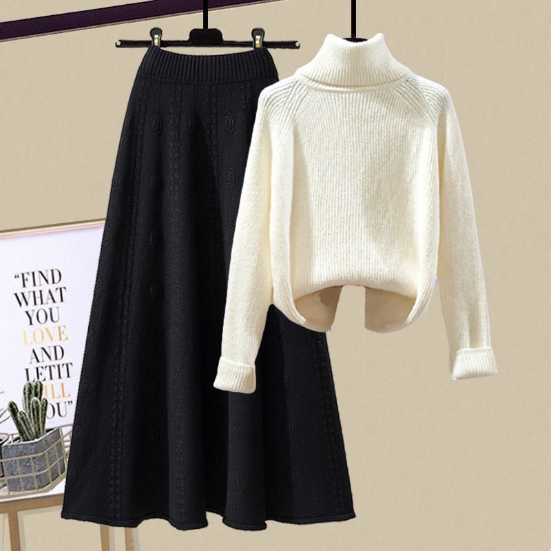 Dames herfst-winter gebreide trui en rokset - oversized, comfortabele kabelgebreide top met minirok (M-4XL, paars/beige/rood + 6 kleuropties)_voghion.com