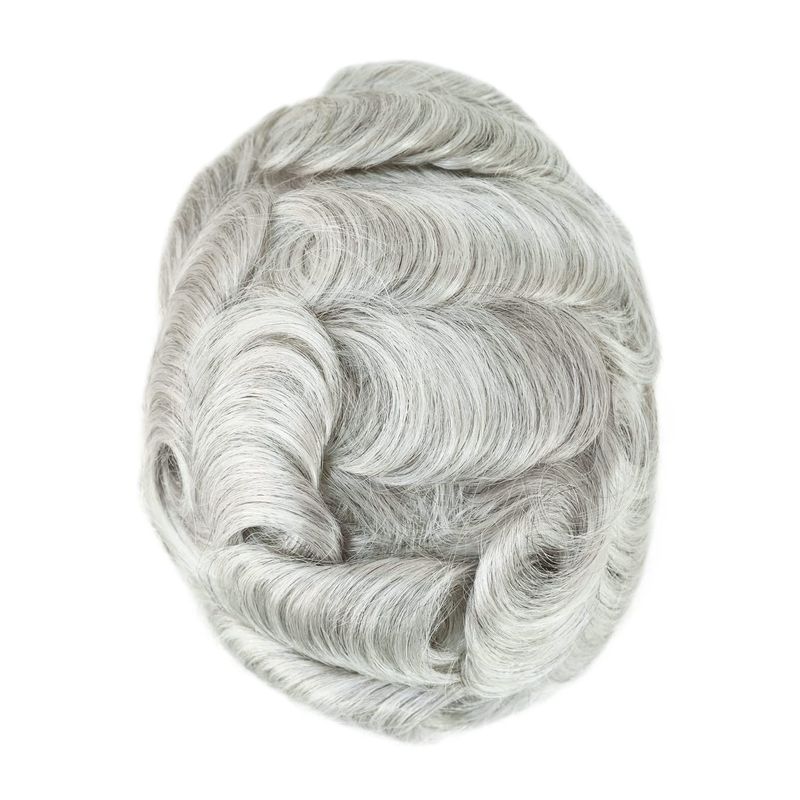 Thin Skin Knotted Toupee For Men 0.08mm Base Hair Pieces 100% Human Hair Replacement System Natural Hairline Men Wigs Black With 80% Grey Hair #1B80_voghion.com