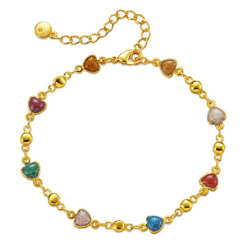Pulsera con diseño geométrico de corazón con gotas de aceite de varios colores, con purpurina, creativa, de verano, nueva joyería de mano bañada en cobre y oro real_voghion.com