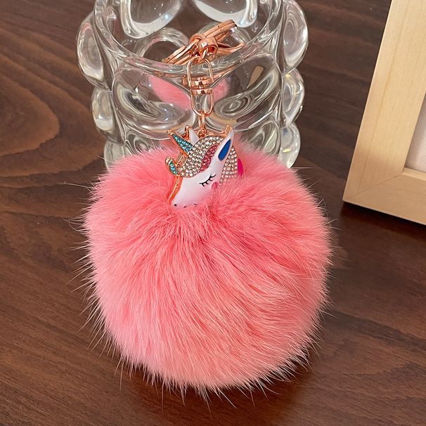 Alloy Hairball Inlaid Diamond Unicorn Rose Gold Keychain Animal Car Bag Pendant Personalized Plush Gift_voghion.com