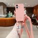 Crossbody Necklace Strap Cord Matte Soft Phone Case For iPhone 16 15 Pro Max 14 Plus 13 12 11 Liquid Silicone Shockproof Cover_voghion.com