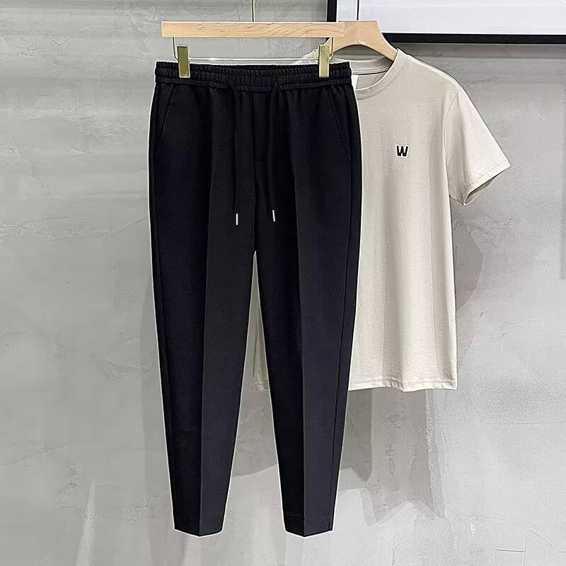 Clothing 2024 Spring And Autumn New Slim Elastic Waist Small Foot Trousers Men's Casual Nine-Point Pants Drape Trendy_voghion.com