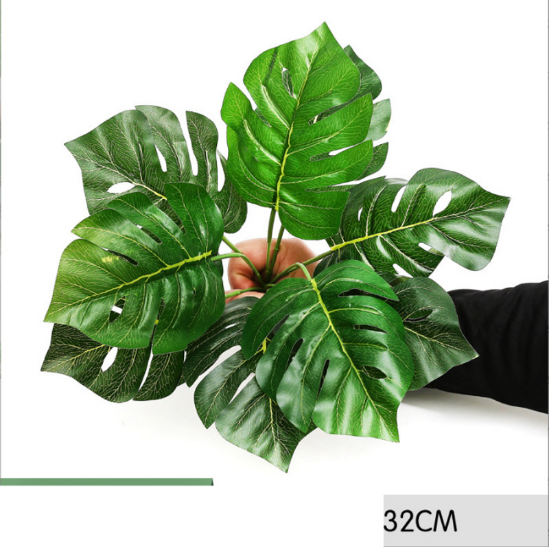 Simulation plastic 18 head turtle leaf living room decoration potted green plant background wall flower arrangement green artificial turtle leaf_voghion.com