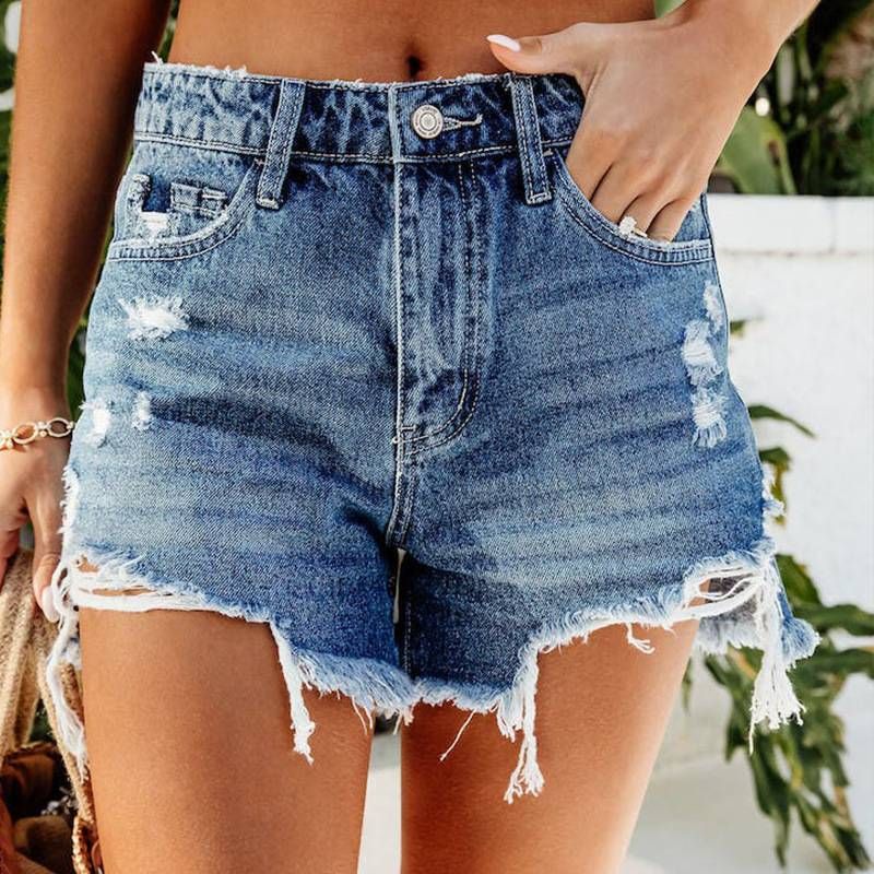 Abbigliamento da donna Nuovo indossato a mano nappa buco comodi pantaloncini di jeans da donna_voghion.com