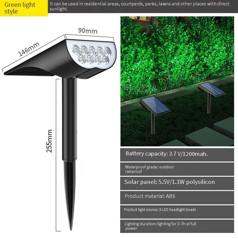 9LED-tuinspot op zonne-energie - Waterdichte buitenverlichting met 5 standen (wit/warm/groen licht)_voghion.com