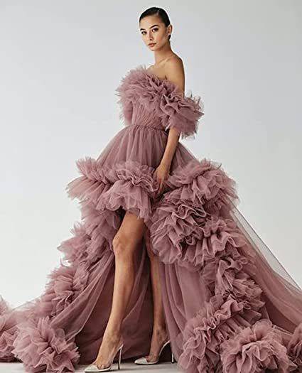 Robe de maternité en tulle à épaules dénudées et duveteuse pour femme_voghion.com