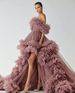 Robe de maternité en tulle à épaules dénudées et duveteuse pour femme_voghion.com