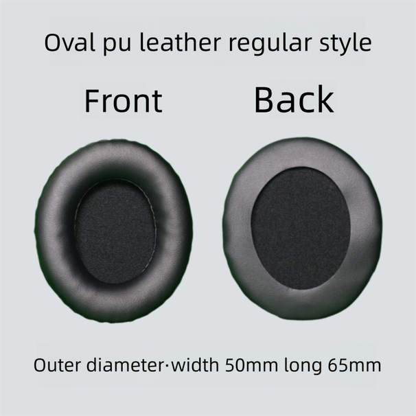 Black Leather Oval Round Universal Splicing Ear Over-Ear Earpads Replacement Headphone Covers Internet Cafe Solid Color_voghion.com
