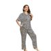 Sommerlicher Seidenpyjama in Schwarz mit Leopardenmuster in Übergröße für Damen – modisches, lässiges Pyjama-Set, sexy Loungewear_voghion.com