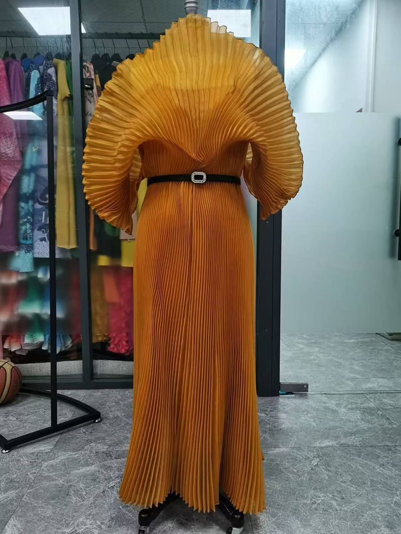 Women's Clothing 2024 autumn plus size dress Miyake handmade pleated temperament elegant tube top evening dress long skirt_voghion.com
