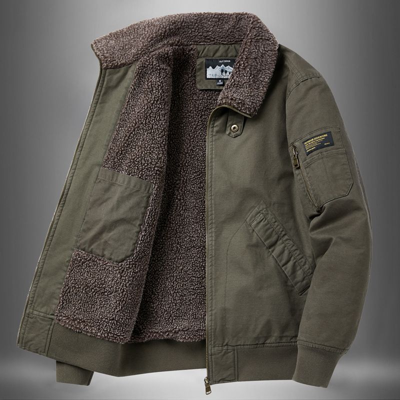 Wintermantel aus Lammwolle, lockere Passform, Herrenjacke aus reiner Baumwolle mit Stehkragen und Fleecefutter, warm, 6181_voghion.com