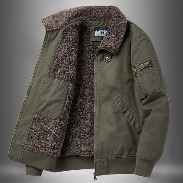 Wintermantel aus Lammwolle, lockere Passform, Herrenjacke aus reiner Baumwolle mit Stehkragen und Fleecefutter, warm, 6181_voghion.com