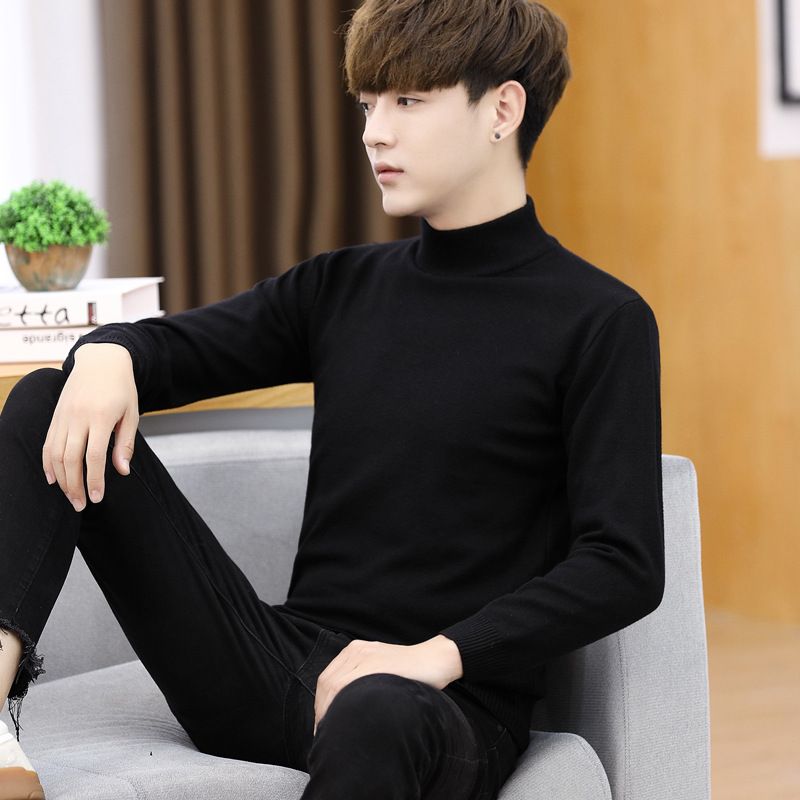 Men's Clothing Autumn 2024 Korean Style Men's Bottoming Knitwear Solid Color Half-turtleneck Long-sleeved Fashionable Youth Casual Sweater Top_voghion.com