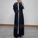 Elegant Dubai Pearl-Embellished Abaya – Long Sleeve Open Front Robe Dress (Black/Burgundy, S-XXL)_voghion.com