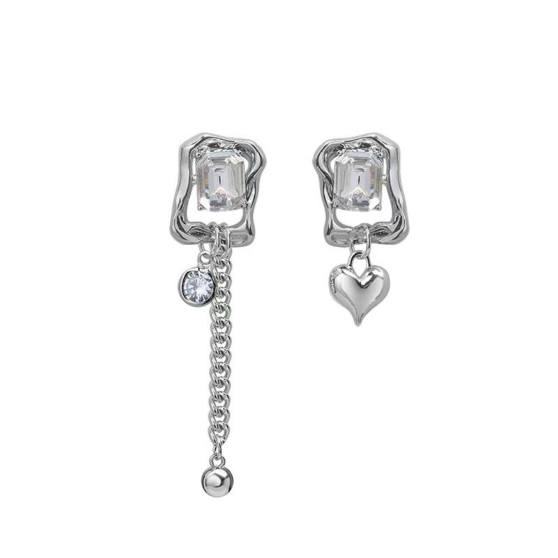 Nuovi orecchini pendenti a forma di cuore con nappe asimmetriche e diamanti bianchi quadrati, stile minimalista, accessori per gioielli_voghion.com