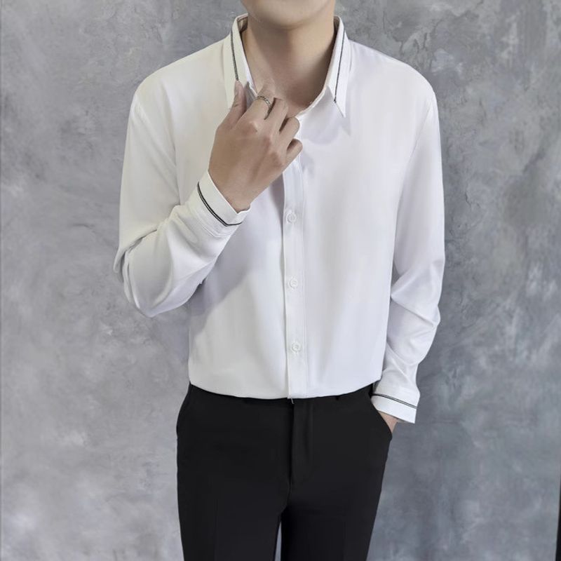 Long Sleeved Shirt For Men In Spring And Autumn, Light Mature Style, Slim Fit, Business Interior, Suit Shirt_voghion.com
