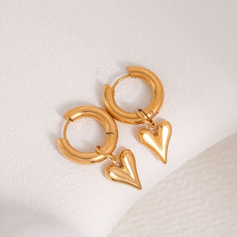 1 Pair Simple Style Heart Shape 304 Stainless Steel Drop Earrings_voghion.com