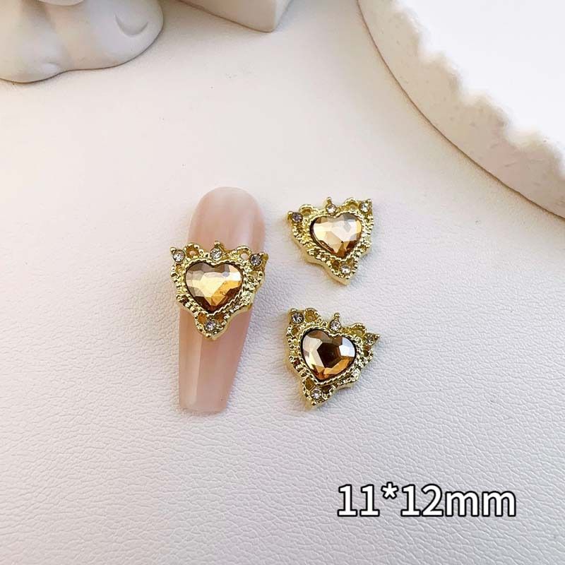 Accesorio para decoración de uñas con diamantes de imitación en forma de corazón, ribete de encaje y diseño 3D_voghion.com