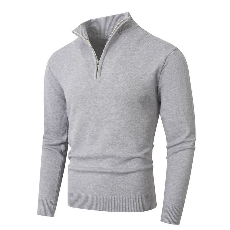 Pull d'hiver à col roulé zippé doublé polaire pour homme – Pull en tricot chaud, manches longues, confort décontracté_voghion.com
