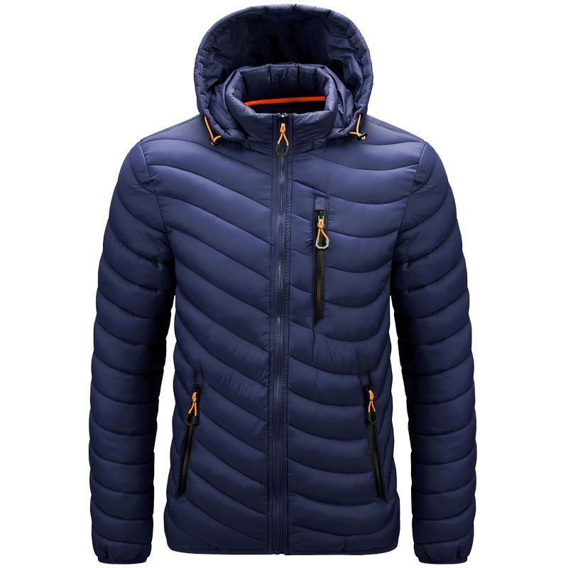 Mit Baumwolle gepolsterter Herren-Kapuzenhut, abnehmbarer, mit Baumwolle gepolsterter Herbst- und Wintermantel für Herren_voghion.com
