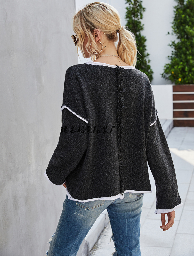 Maglione da donna girocollo maglione taglie forti con frange posteriori_voghion.com