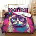 Parure de lit 3 pièces avec housse de couette imprimée en 3D Grumpy Cat, en microfibre douce avec fermeture éclair, taies d'oreiller pour adolescents et adultes._voghion.com
