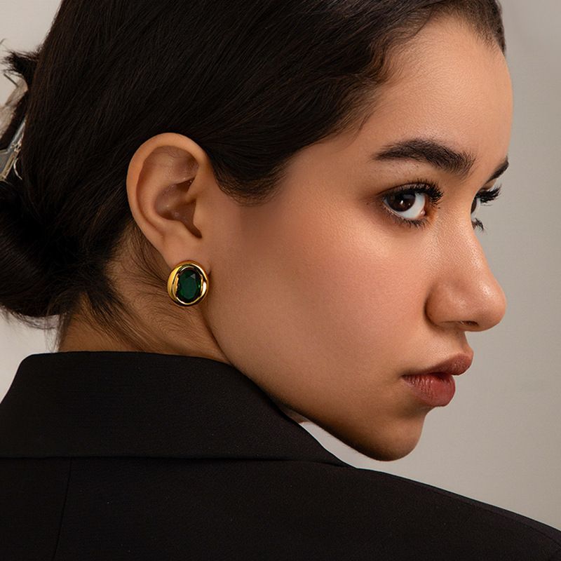 INS Style Brass Fashion Palace Emerald Zircon Women's Earrings High-end Light Luxury Temperament Ear Jewelry_voghion.com