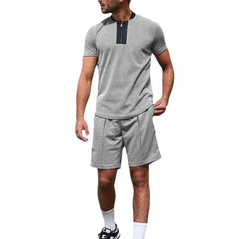 2024 Sportswear Herren Sommer Waffel V-Ausschnitt Reißverschluss vorne Casual Set_voghion.com