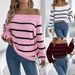 Maglione pullover casual a righe con spalle scoperte e maniche a lanterna, autunno e inverno 2025, abbigliamento da donna_voghion.com
