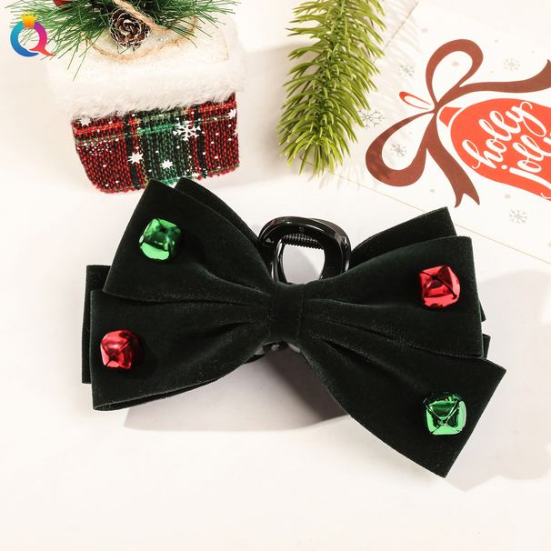 Haarspange mit Samtschleife und Glocke – elegantes Haaraccessoire im koreanischen Stil für Frauen, perfekt für Hochsteckfrisuren und Pferdeschwänze (Dunkelgrün/Burgunderrot)_voghion.com