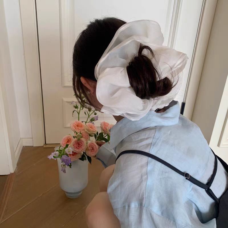 Coda di cavallo con nodo a salsiccia a doppio strato con fiori francesi, effetto di alta qualità, bianco, da donna, 2025_voghion.com