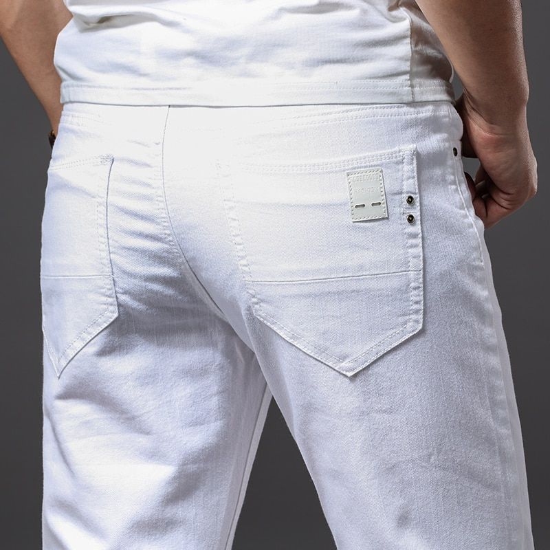 Men White Jeans Fashion Casual Classic Style Slim Fit Soft Trousers Male Brand Advanced Stretch Pants_voghion.com
