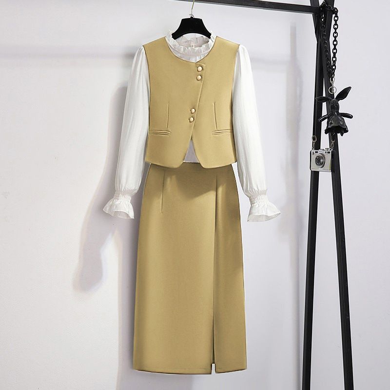 Women's Clothing A Complete Set Of Vest Shirt Skirt Three Piece Suit_voghion.com