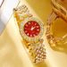 Fashion And Jewelry With Four Pieces: Diamond-Studded Roman Numerals Quartz Watch Hot Sale Set_voghion.com