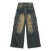 Nirben Vintage Workwear Jeans – Relaxed Fit Cargo Pants With Multi-Pocket Design & Washed Blue Denim (S-XXXL, Distressed Finish)_voghion.com